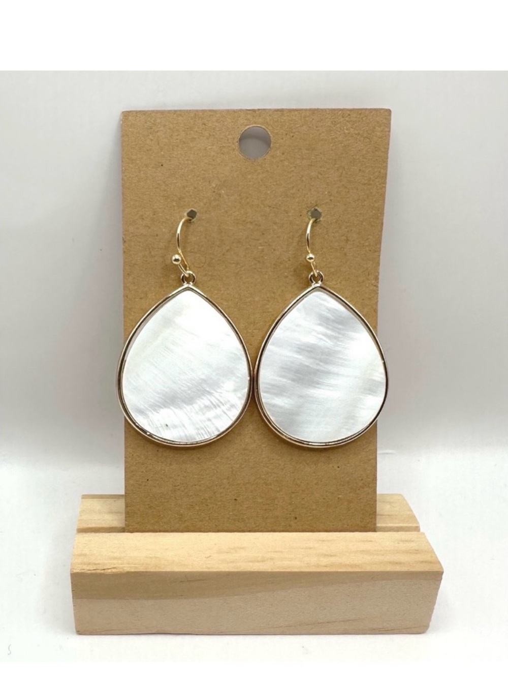 Bohemian Gold-Trim White Mother-of-Pearl Teardrop Earrings